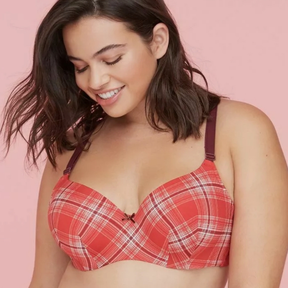 CACIQUE 40DD PLAID LIGHTLY LINED BALCONETTE BRA